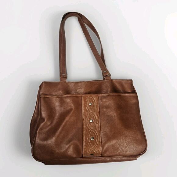 Vintage Shoulder Tote Purse Bag Montella Western Classic Brown Leather - Picture 1 of 16